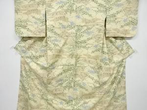 アンティーク　雲取りに楓模様織り出し手織り真綿紬着物